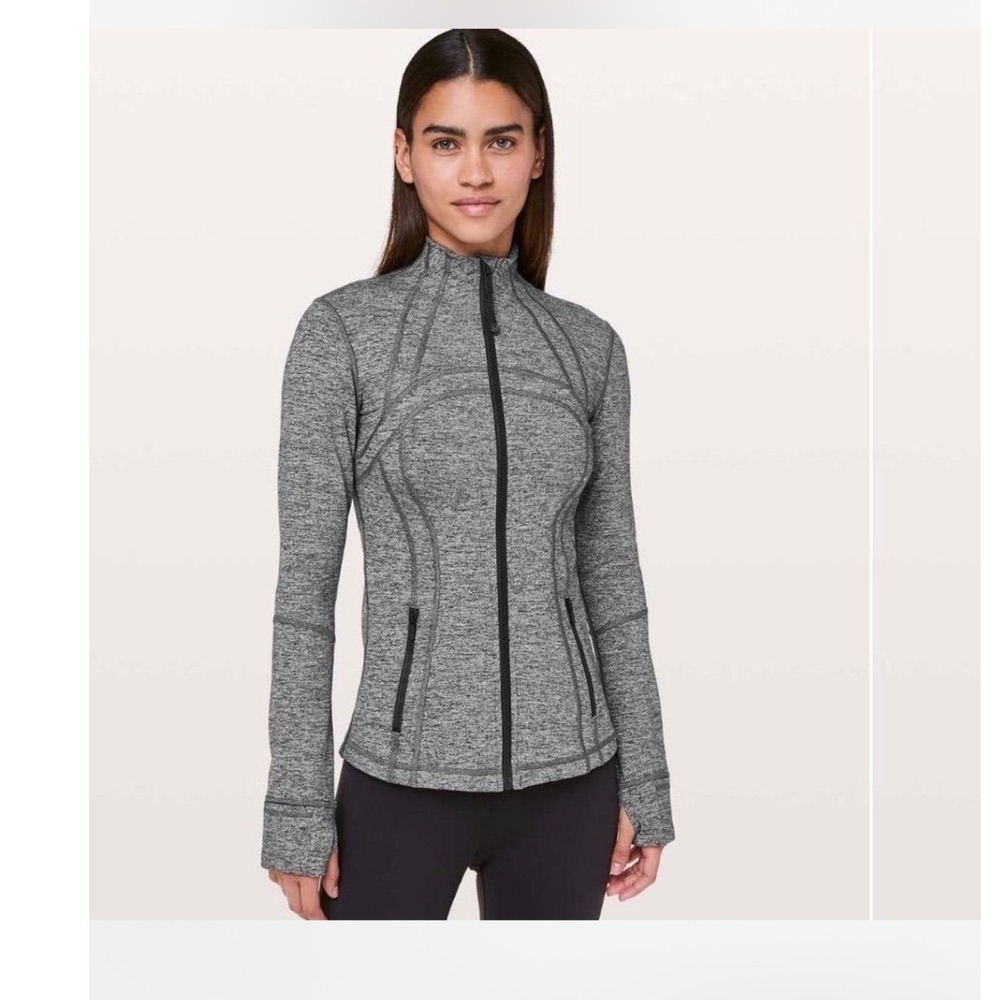 Lululemon Define Jacket Women 8 Grey Herringbone Full Zip Thumbholes W4477S